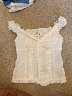 PacSun White Ruffled Button-Front Blouse
